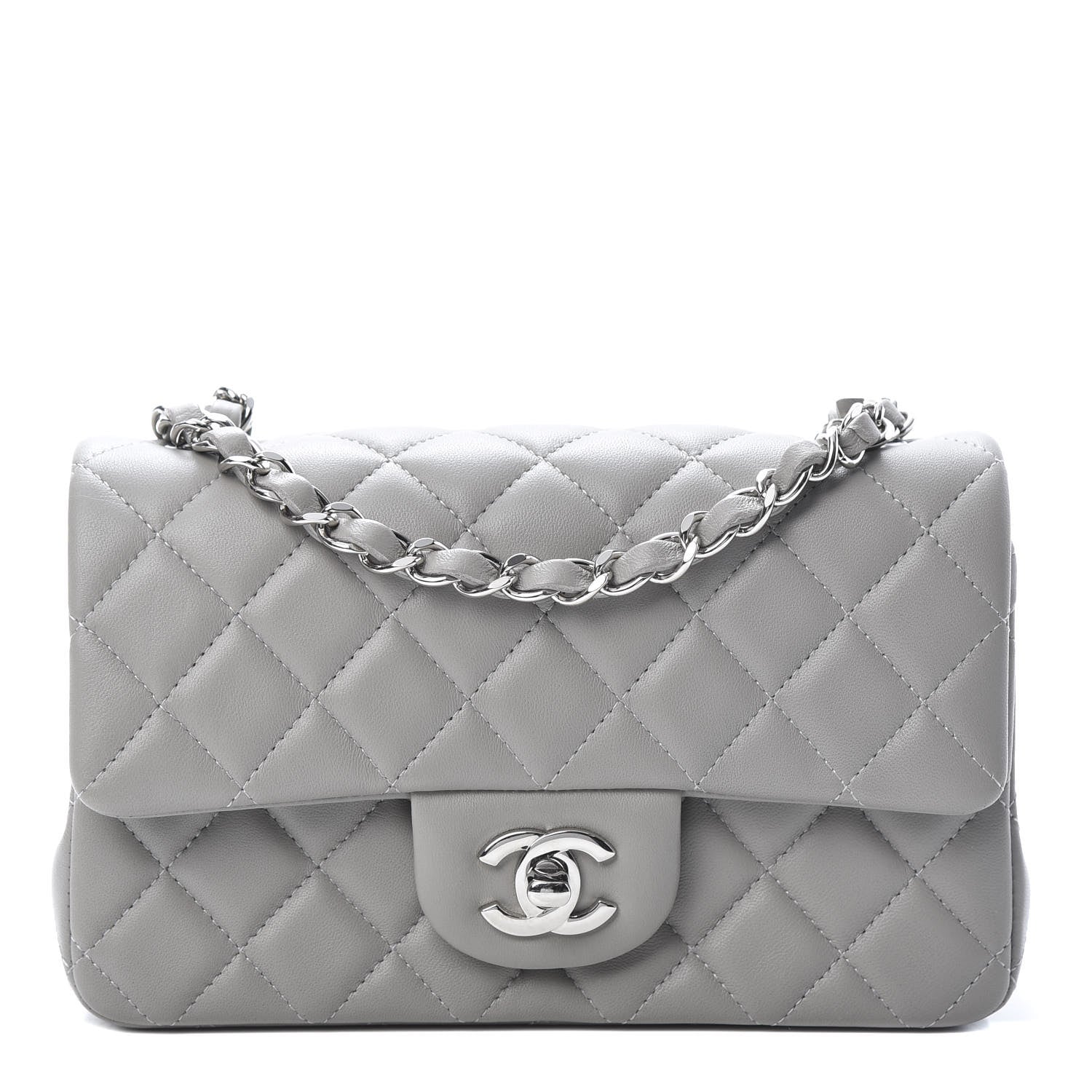 Chanel Lambskin Quilted Mini Rectangular Flap Grey 1 of 12