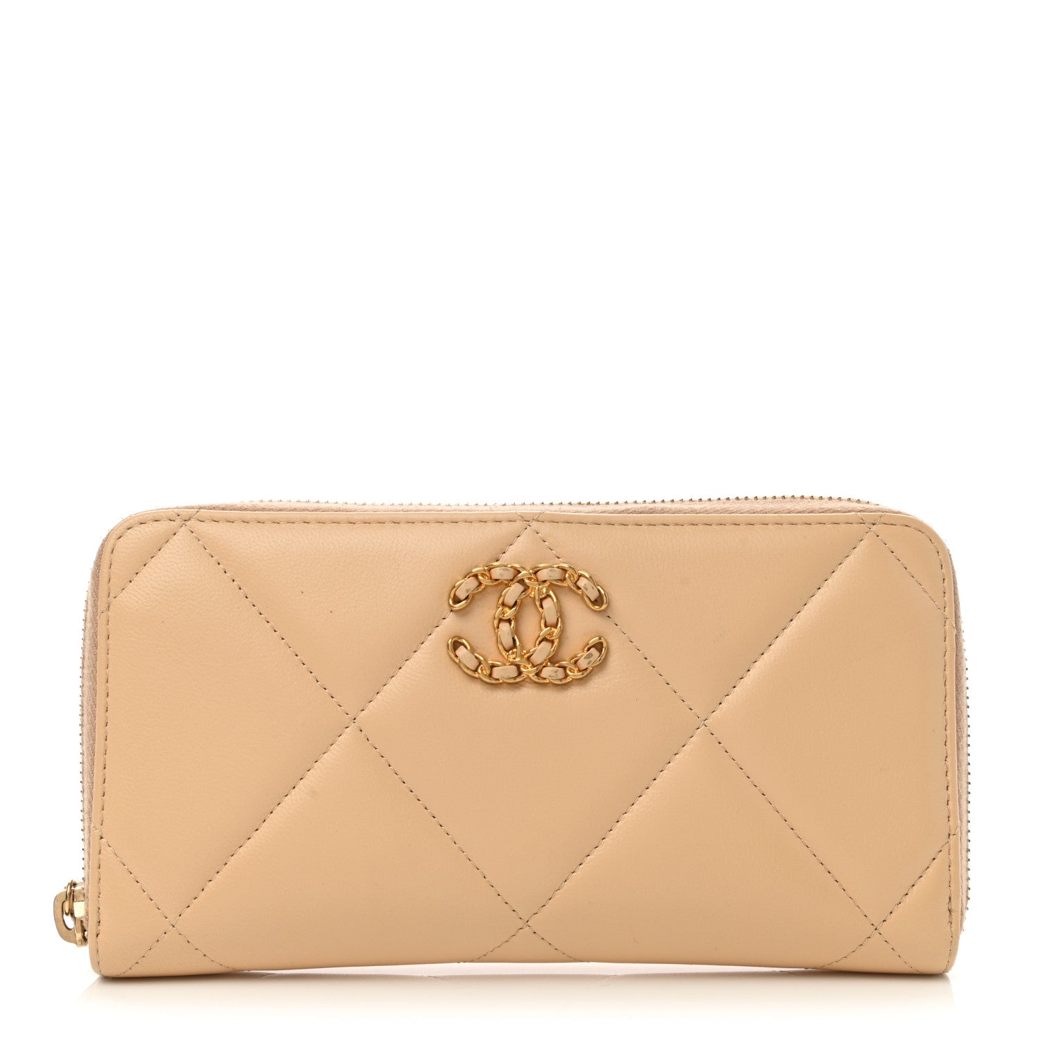 Chanel Shiny Goatskin Quilted 19 Long Zipped Around Wallet Beige 1 of 10