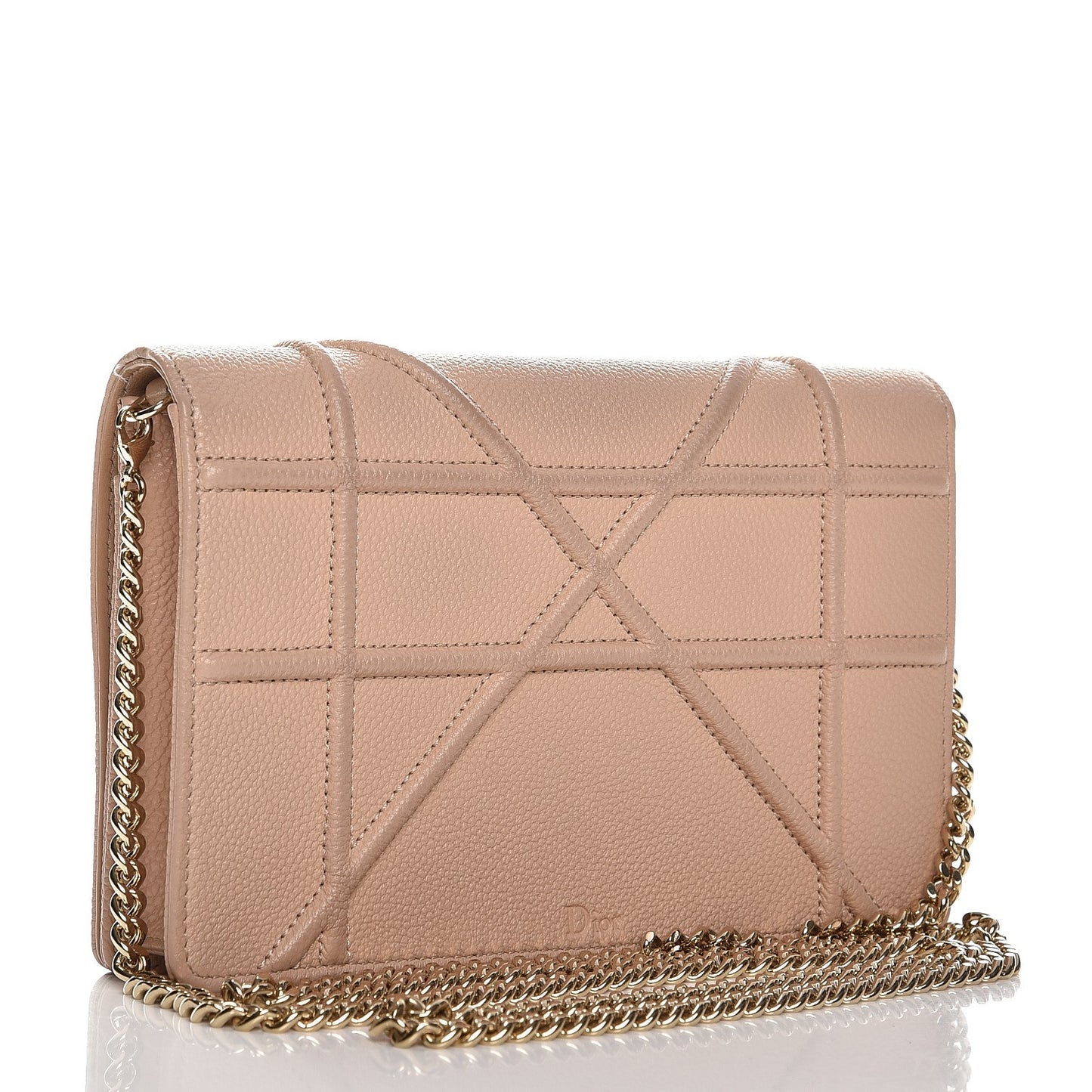 Grained Calfskin Diorama Wallet on Chain Pouch Nude