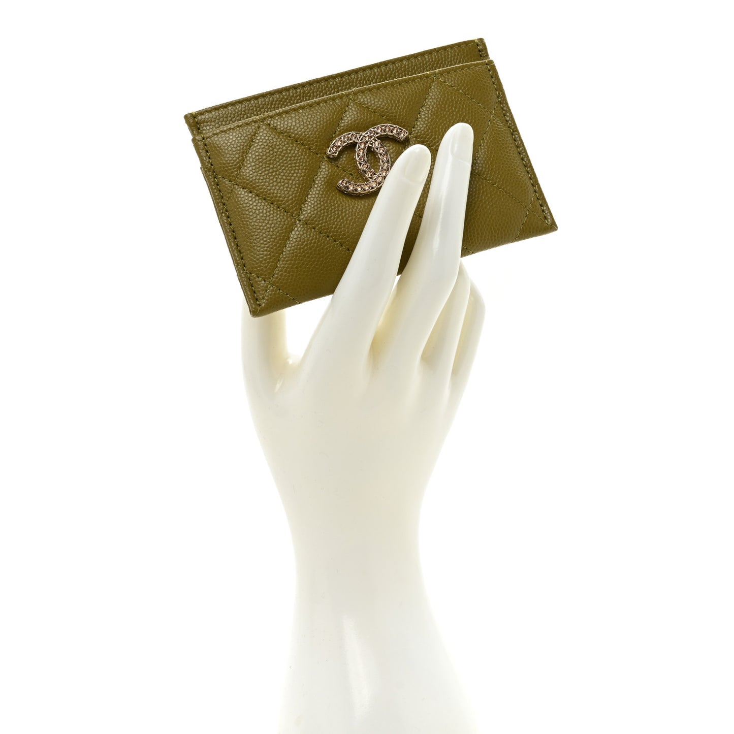 Caviar Quilted Crystal Card Holder Green