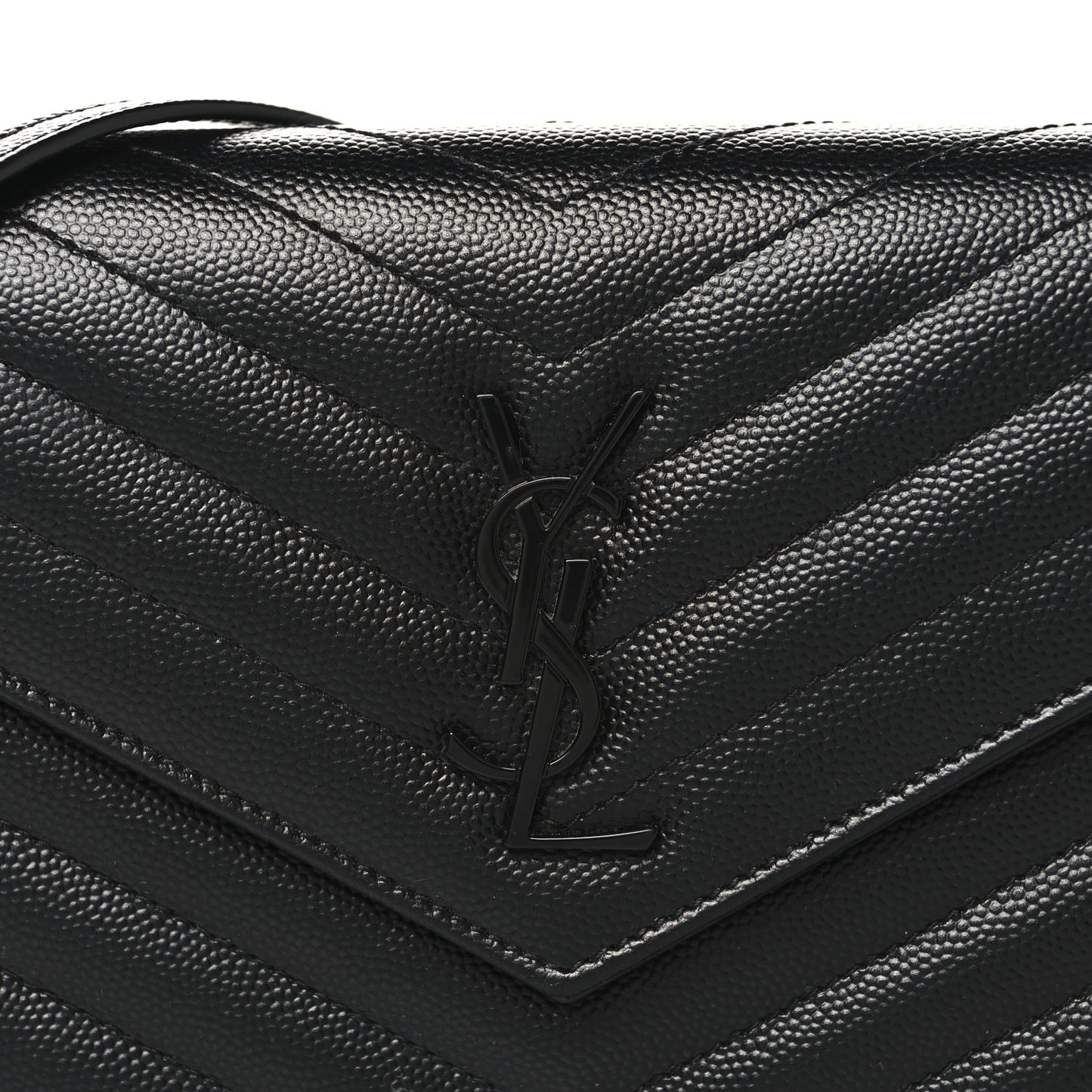 Grain De Poudre Matelasse Chevron Monogram Monochrome Envelope Chain Wallet Black
