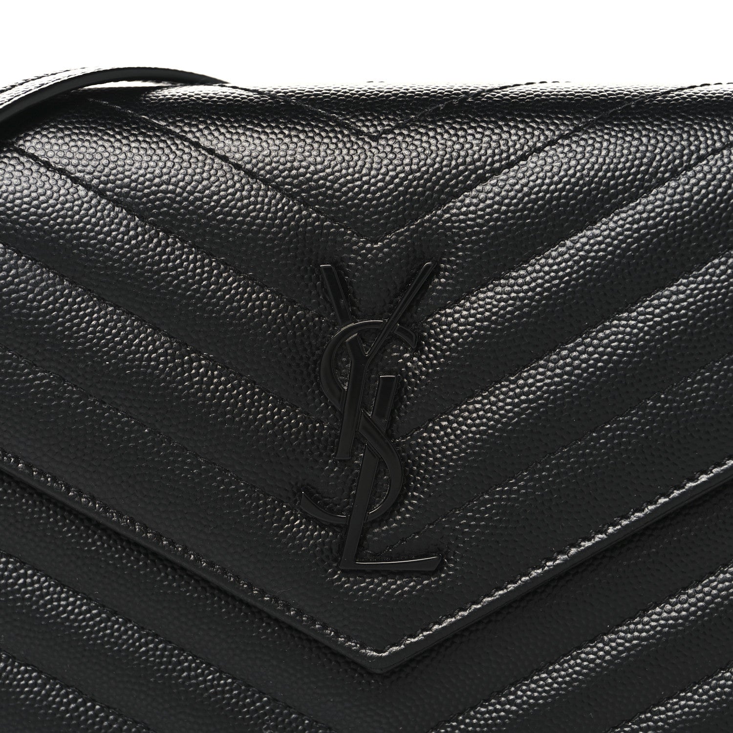 Saint Laurent Grain De Poudre Matelasse Chevron Monogram Monochrome Envelope Chain Wallet Black 7 of 10