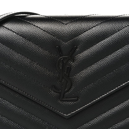 Saint Laurent Grain De Poudre Matelasse Chevron Monogram Monochrome Envelope Chain Wallet Black 7 of 10