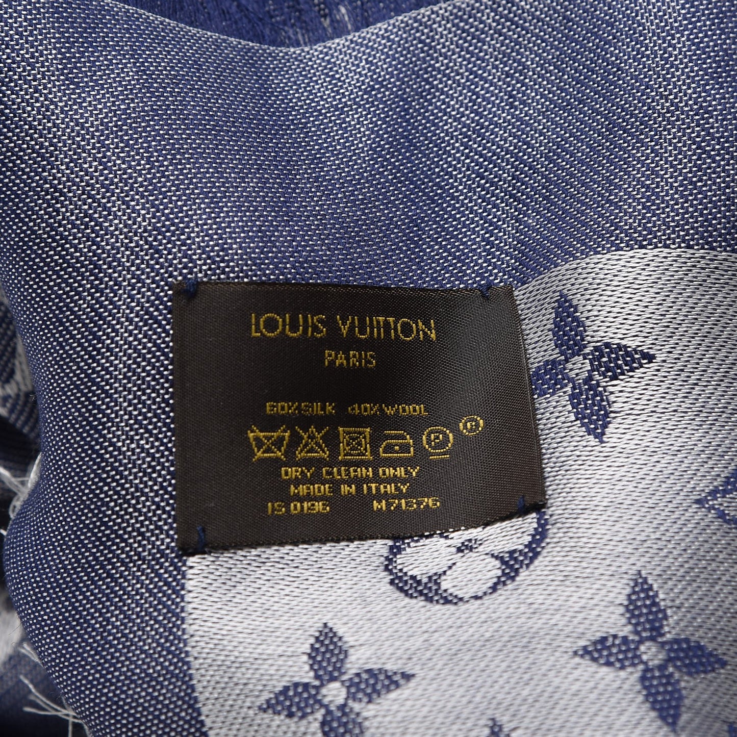 Silk Wool Monogram Denim Shawl Blue