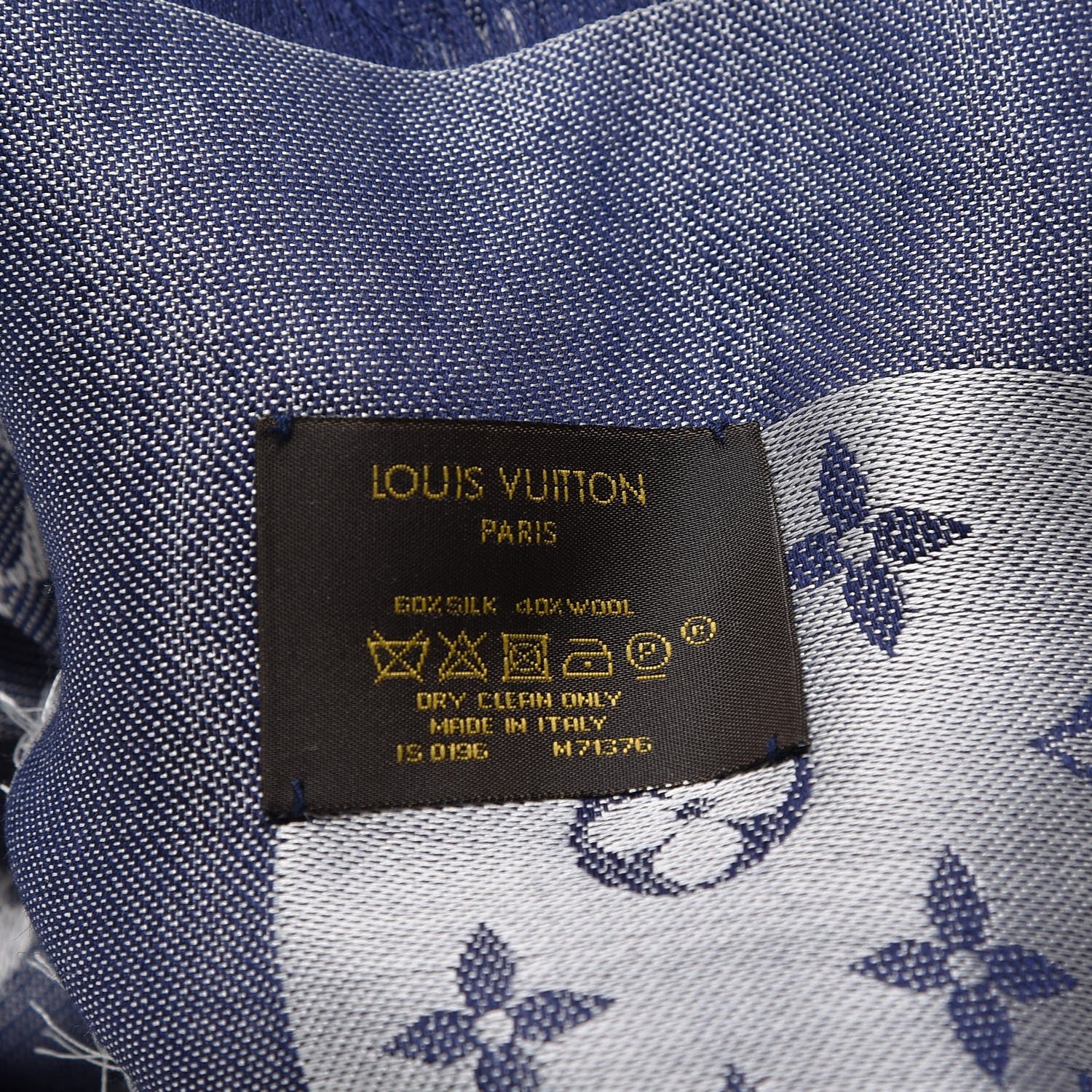Louis Vuitton Silk Wool Monogram Denim Shawl Blue 4 of 4