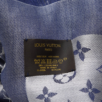 Louis Vuitton Silk Wool Monogram Denim Shawl Blue 4 of 4
