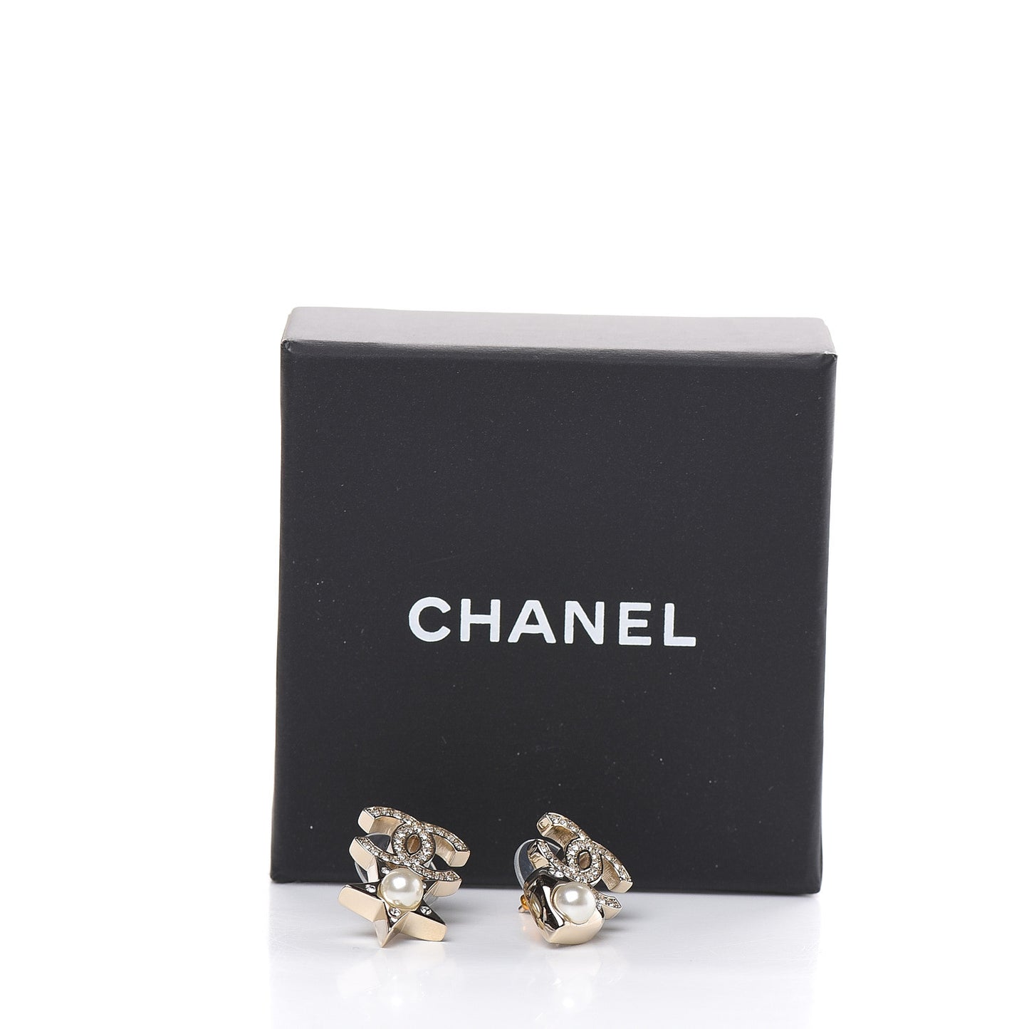 Crystal Pearl Charming Winter CC Star Heart Earrings Gold
