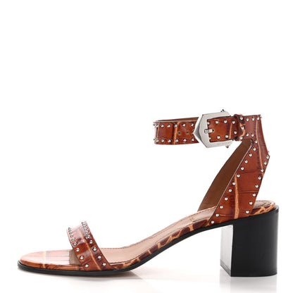 Givenchy Calfskin Crocodile Embossed Studded Elegant Sandals 38 Brown 1 of 9