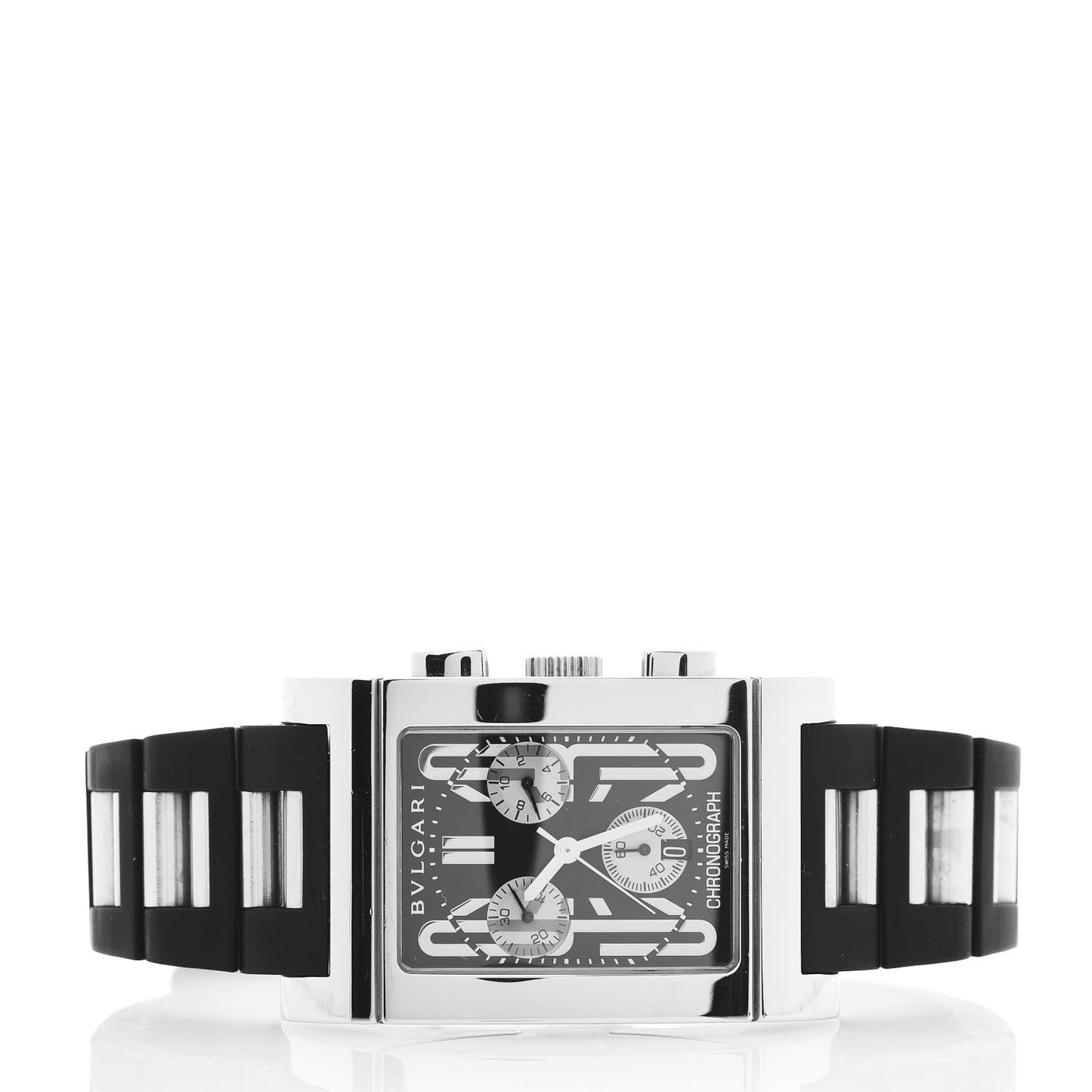 Stainless Steel Rubber 29mm Rettangolo Chronograph Quartz Watch Black