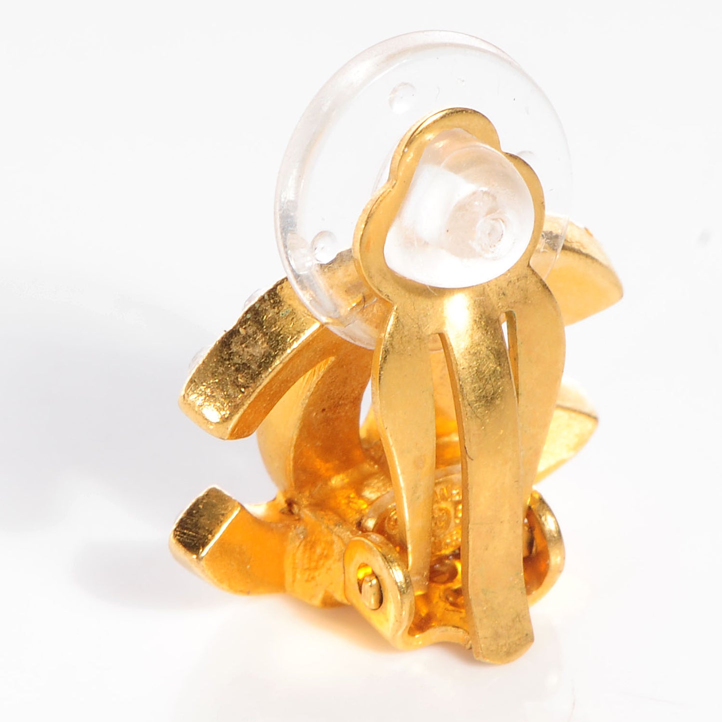 Crystal CC Logo Clip On Earrings Gold