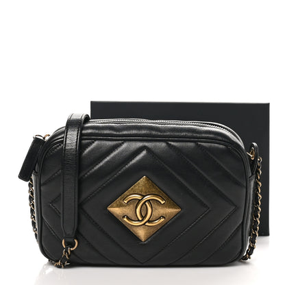 Chanel Lambskin Chevron Quilted Pyramid CC Camera Case Black 11 of 11