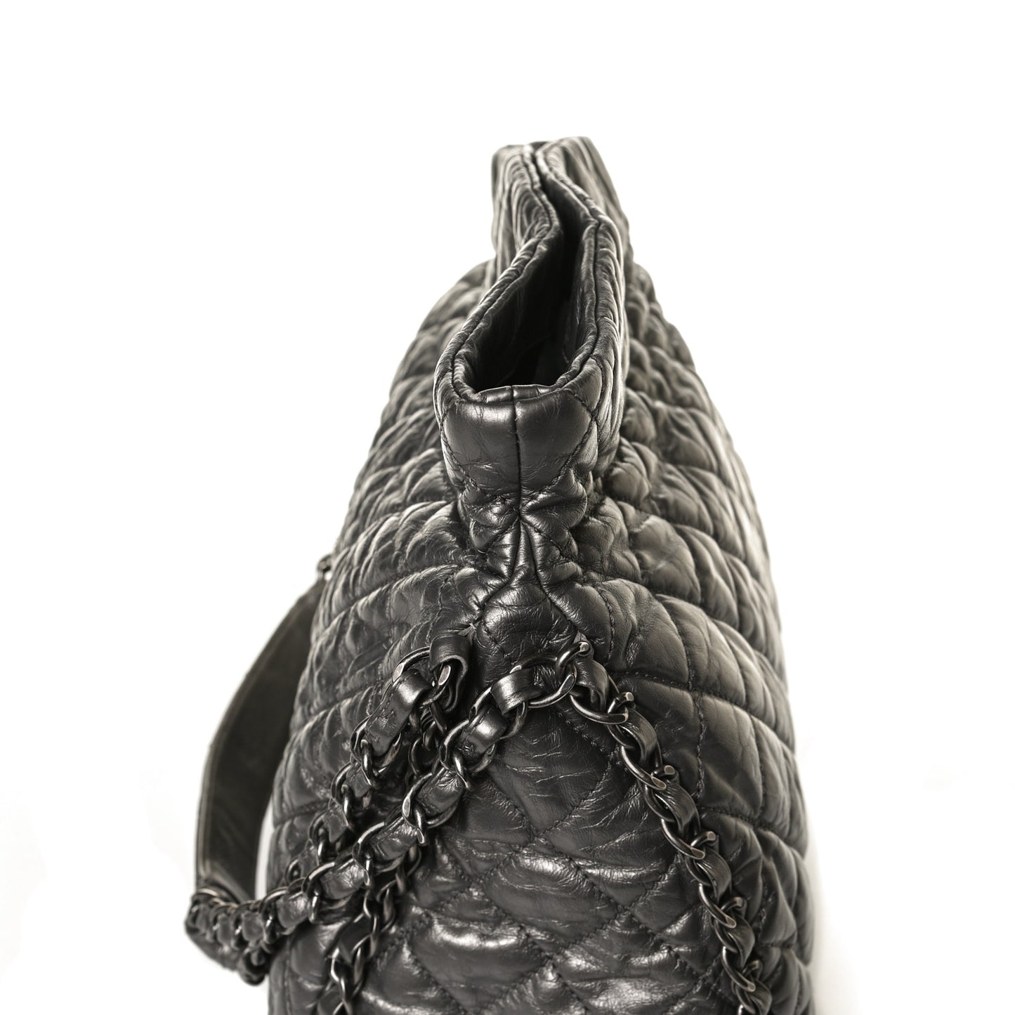 Metallic Calfskin Quilted Medium Chain Me Hobo Dark Silver