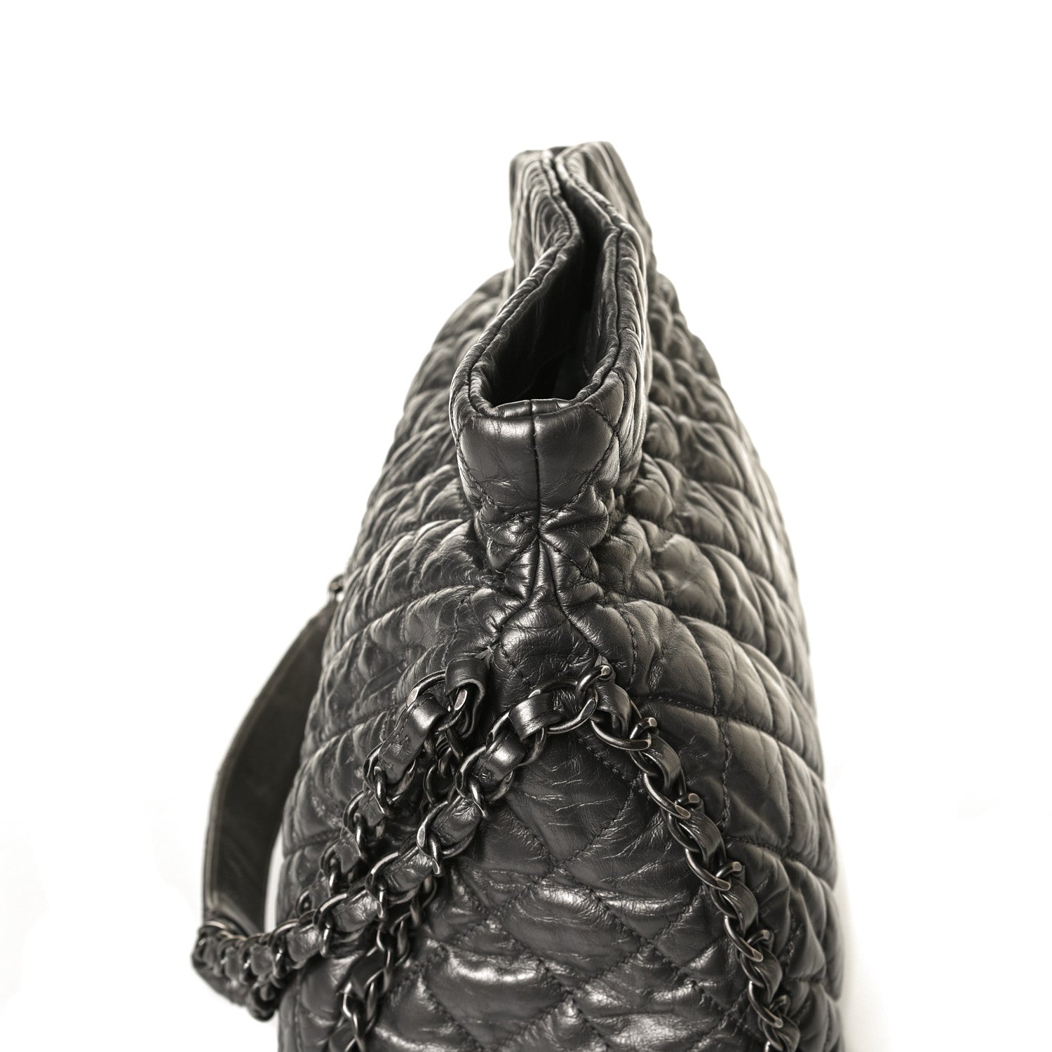 Chanel Metallic Calfskin Quilted Medium Chain Me Hobo Dark Silver 14 of 15