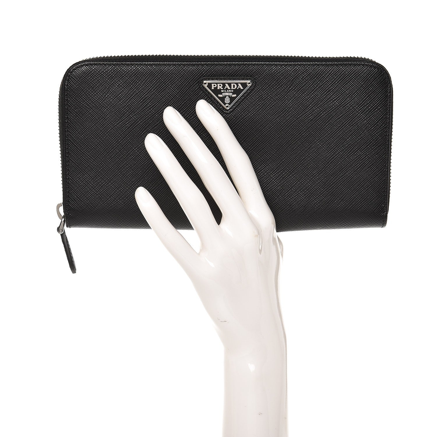 Prada Saffiano Zip Around Wallet Nero Black 2 of 8