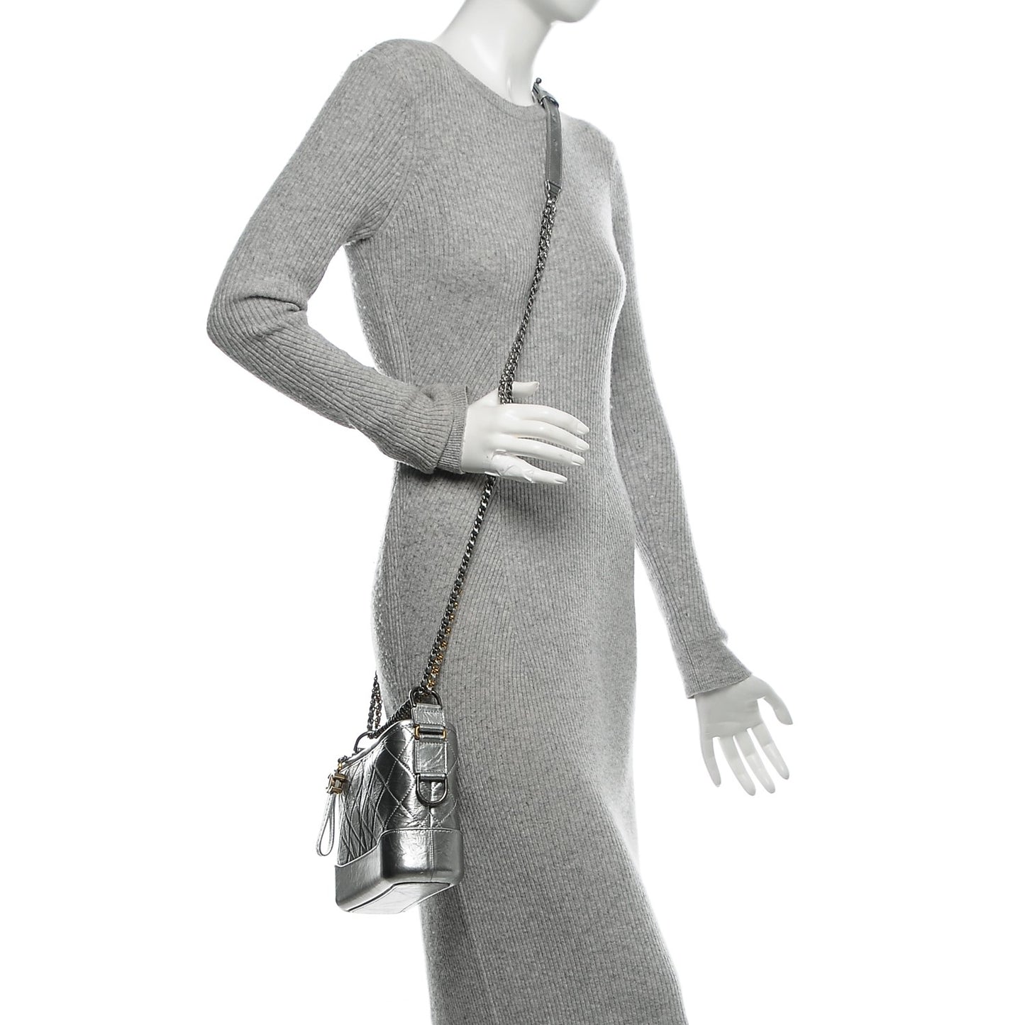 Metallic Aged Calfskin Quilted Small Gabrielle Hobo Silver