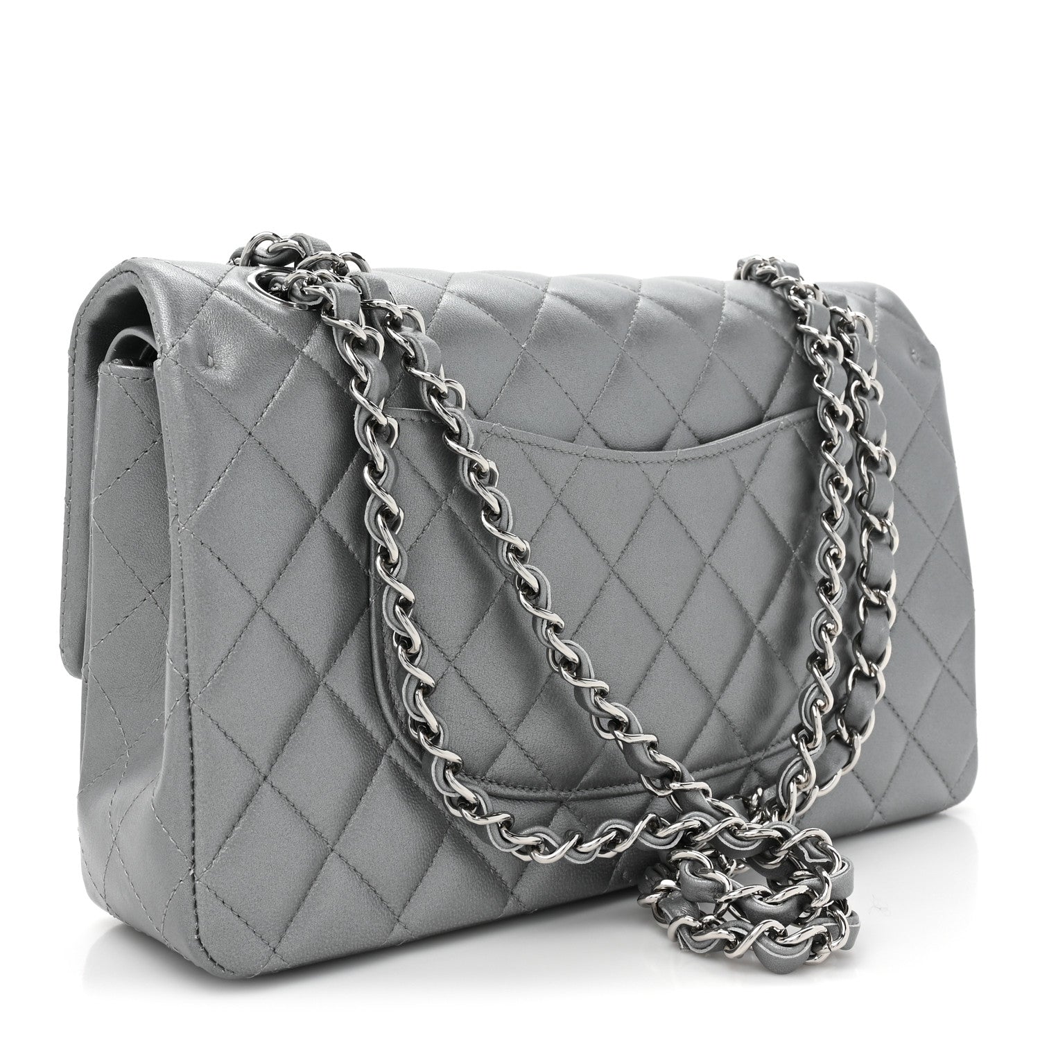 Chanel Metallic Lambskin Quilted Medium Double Flap Silver 3 of 12