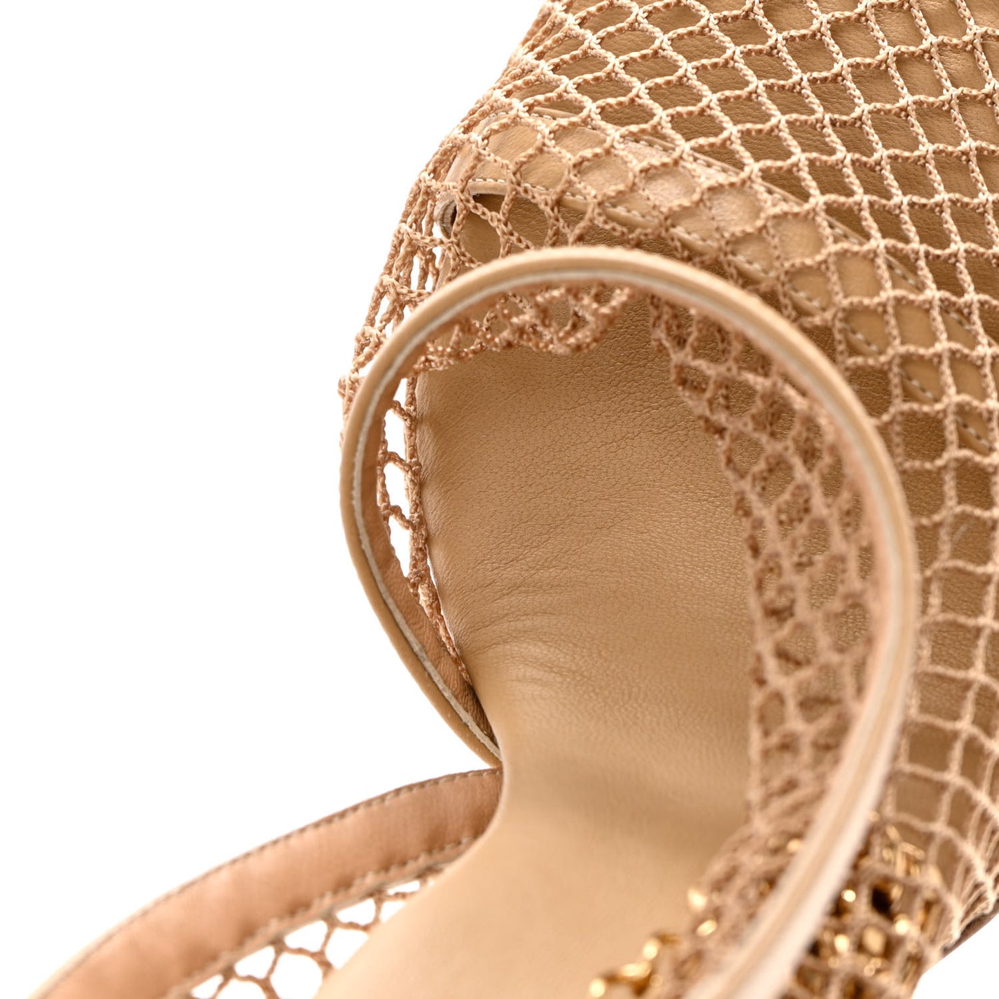 Mesh Nappa Chunky Chain Sandals 38 Beige Pony