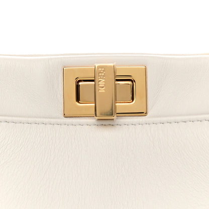 Fendi Nappa Elaphe Woven Handle Mini Peekaboo Iconic Satchel White Grigio Polvere 9 of 11