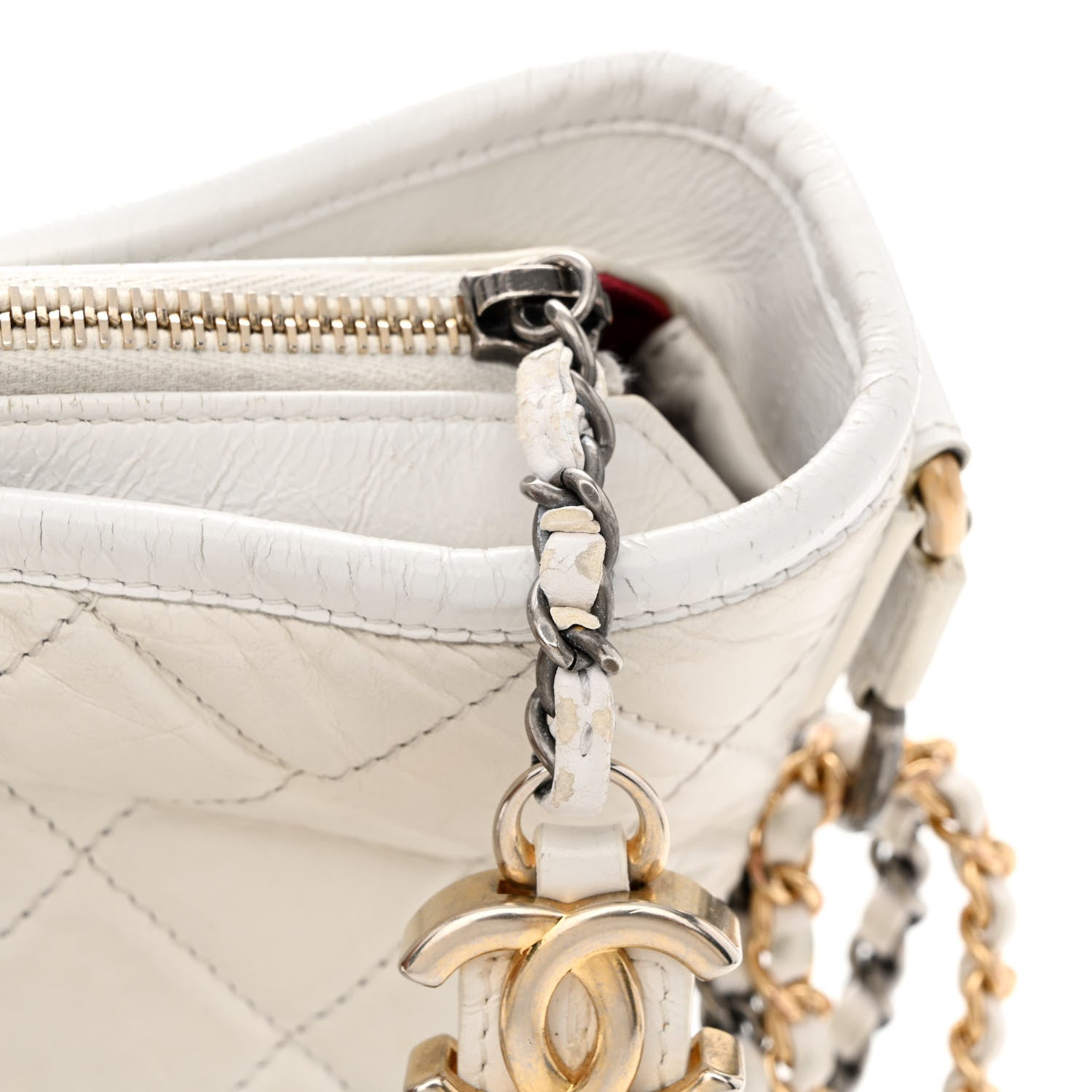Chanel Aged Calfskin Quilted Small Gabrielle Hobo White 17 of 18