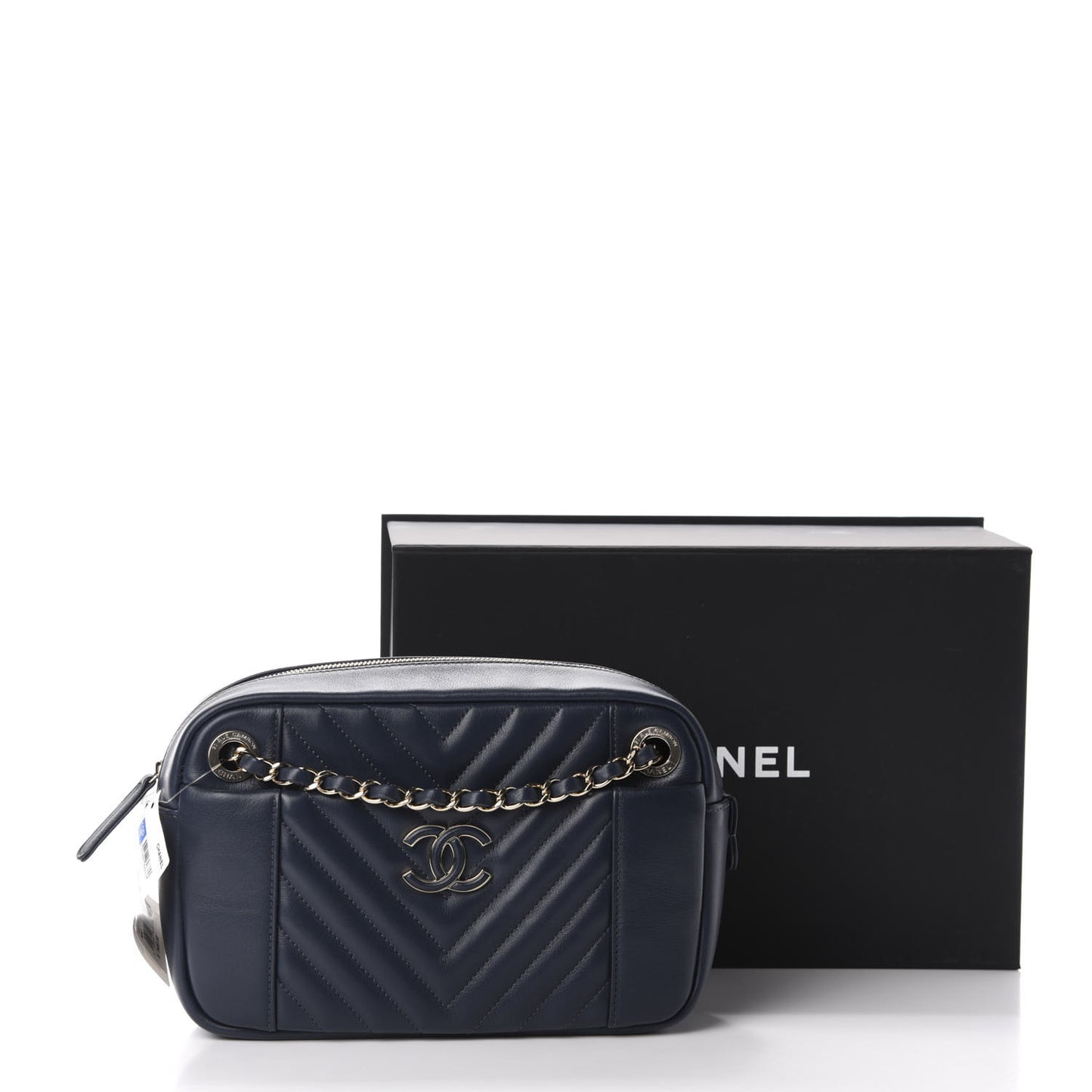 Calfskin Quilted Daily Chevron Camera Case Navy Blue