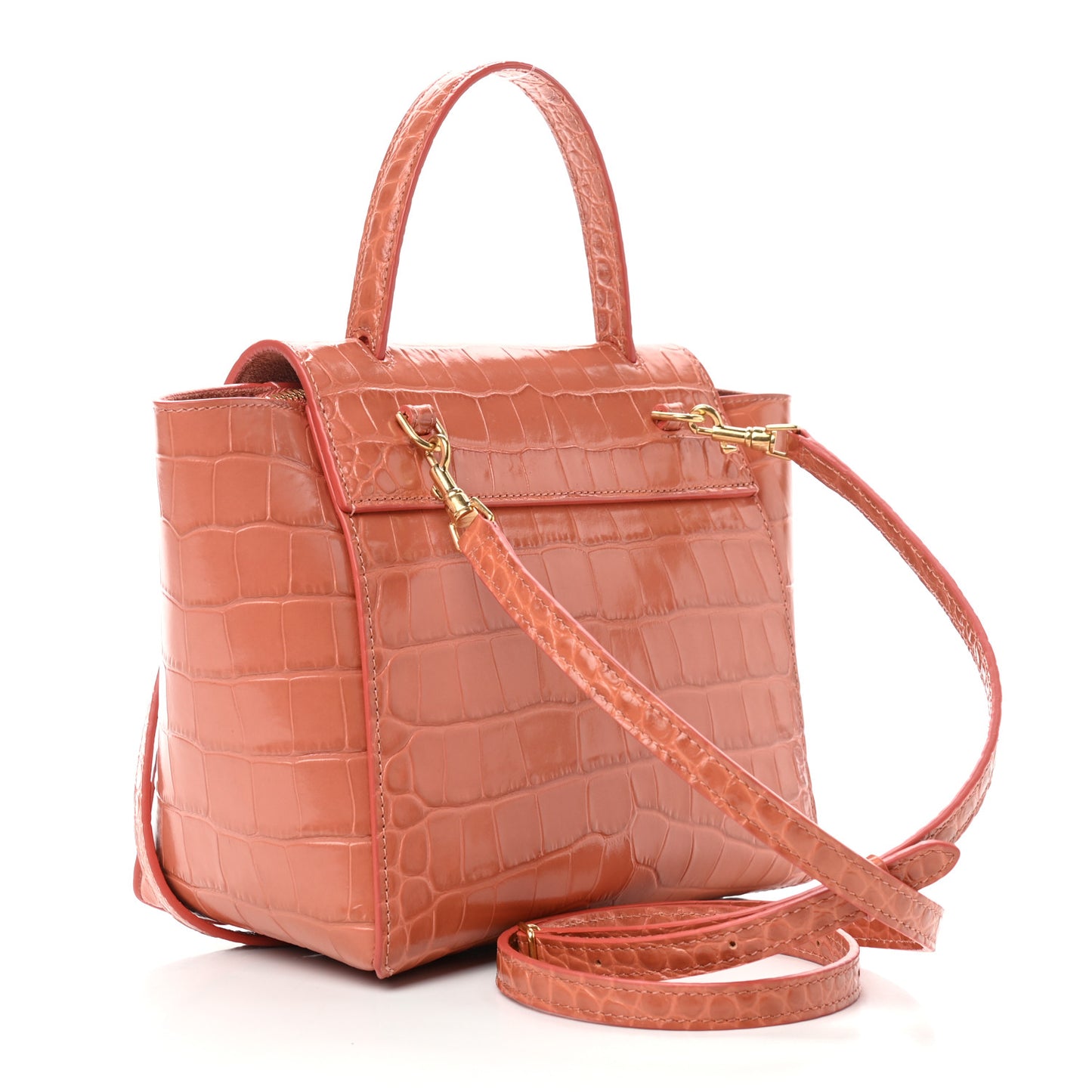Calfskin Crocodile Embossed Nano Belt Bag Lychee