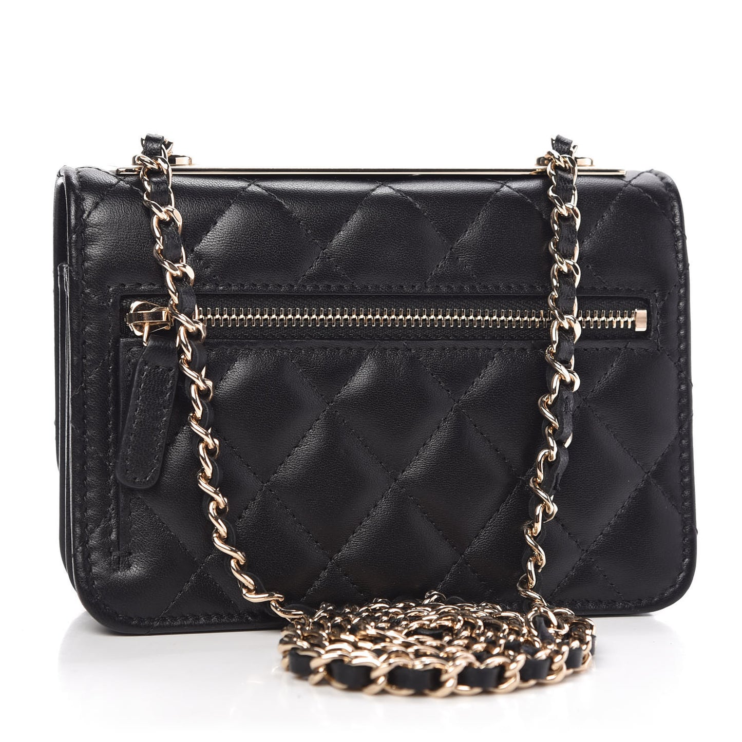 Lambskin Quilted Mini Trendy CC Wallet On Chain WOC Black