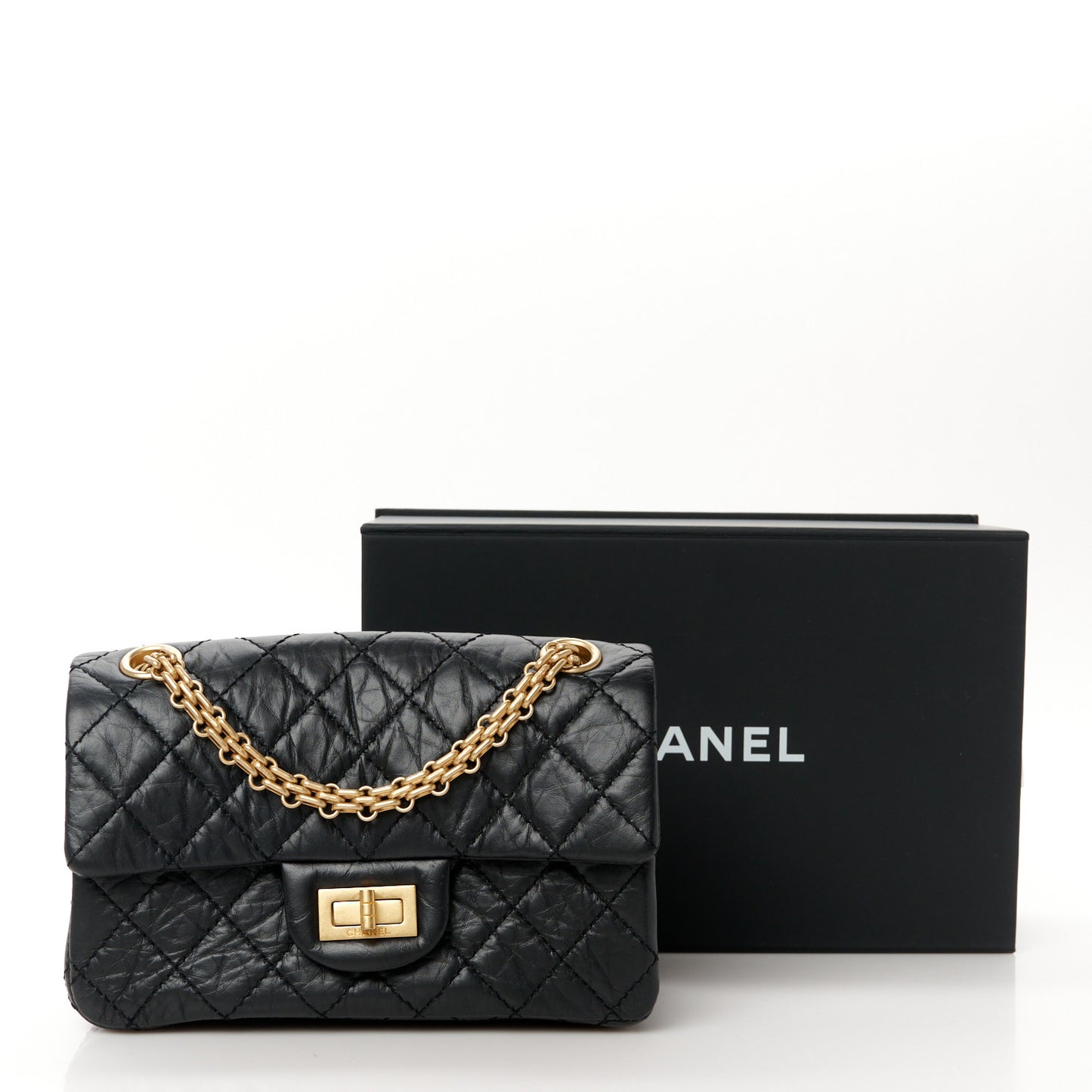 Aged Calfskin Quilted 2.55 Reissue Mini Flap Black