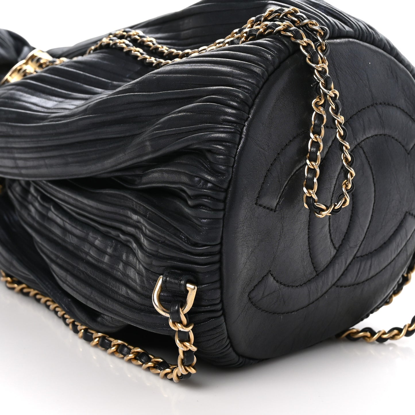 Iridescent Crumpled Calfskin Small Coco Pleats Backpack Black