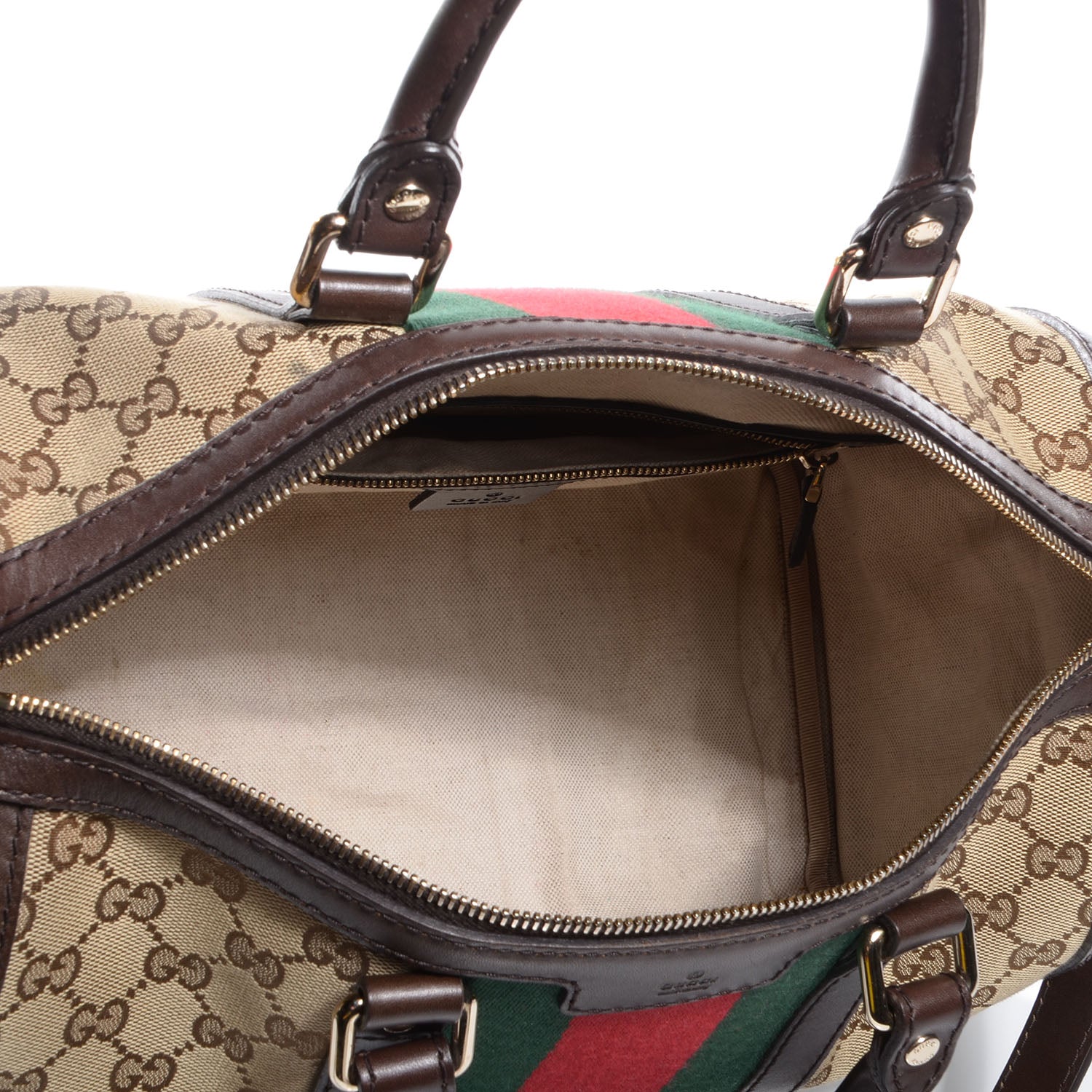 Gucci Monogram Selleria Calfskin Vintage Web Medium Boston Beige Ebony Cocoa 6 of 8