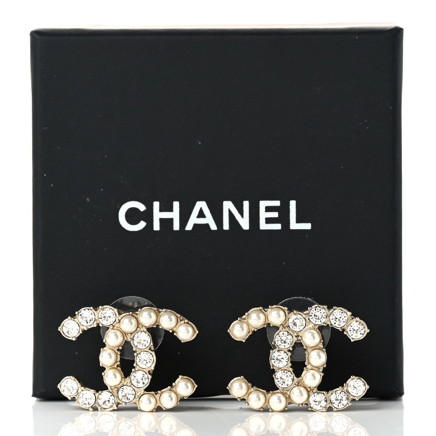 Chanel Crystal Pearl CC Dazzling Domino Earrings Gold 5 of 5