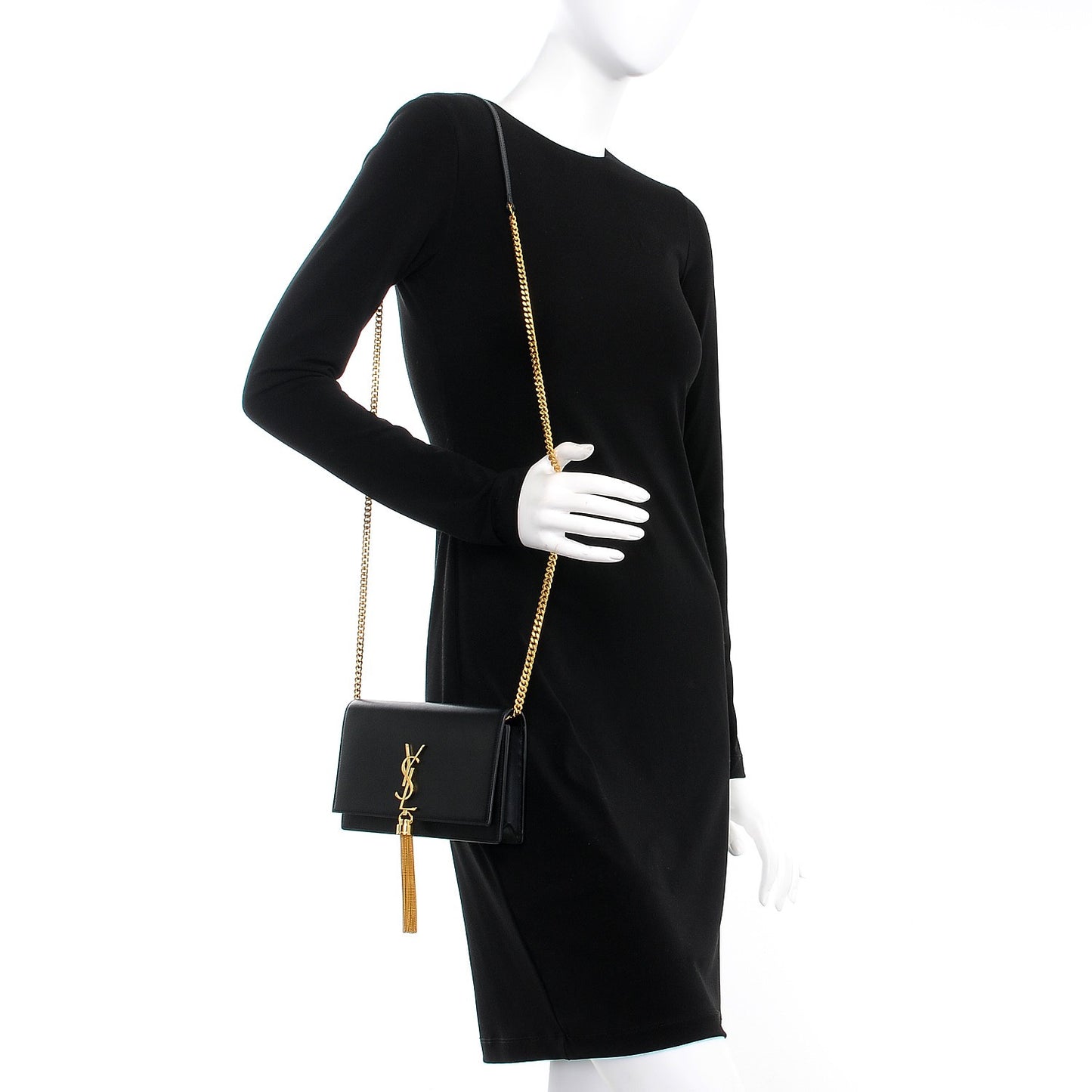 Smooth Calfskin Classic Monogram Kate Tassel Chain Wallet Black