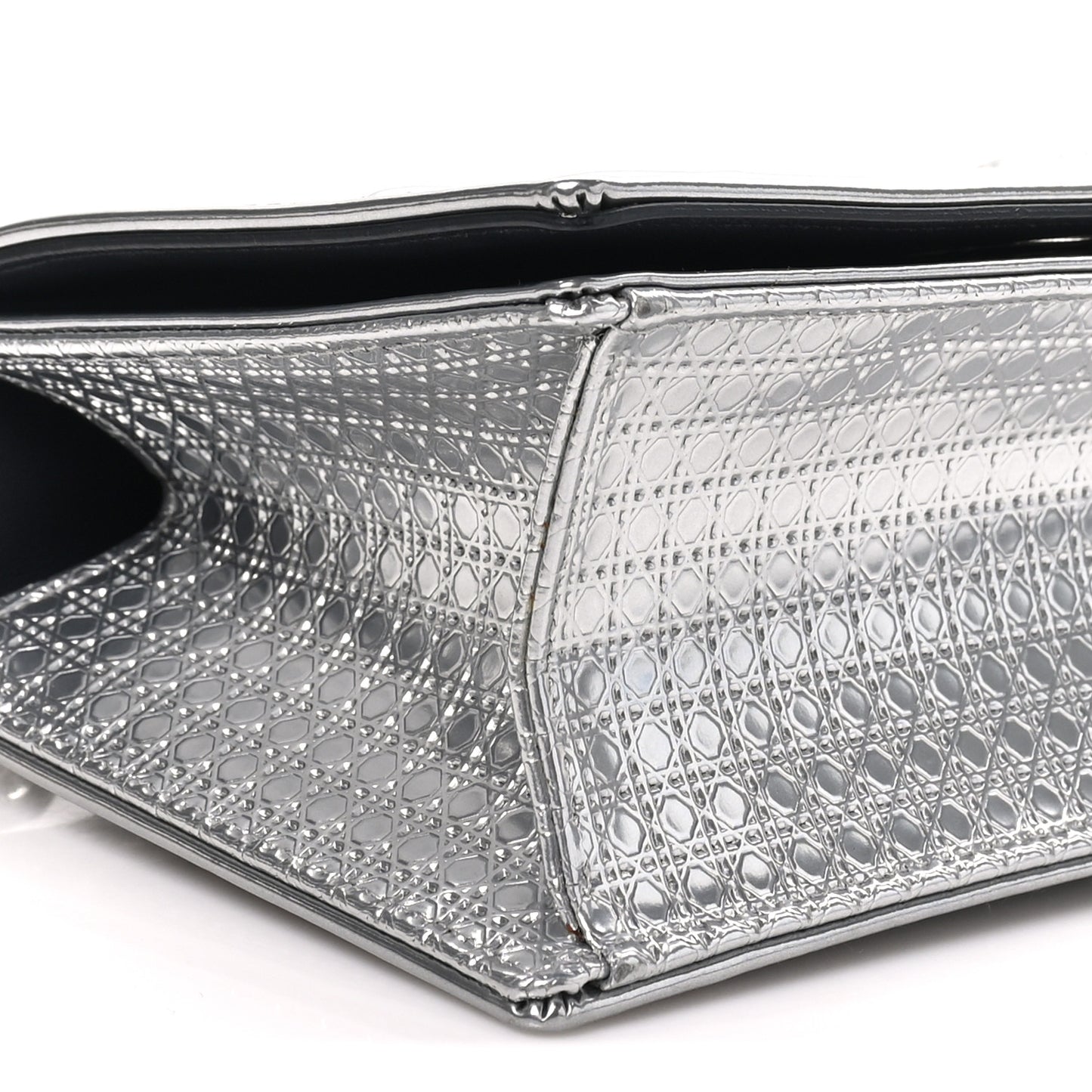 Metallic Patent Micro-Cannage Small Diorama Flap Bag Silver