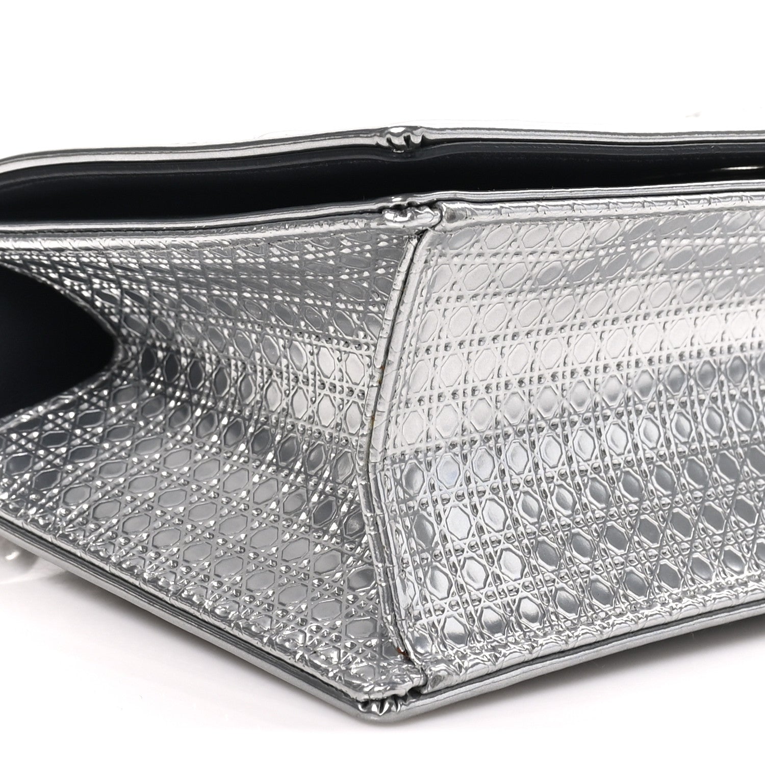 Christian Dior Metallic Patent Micro-Cannage Small Diorama Flap Bag Silver 8 of 9