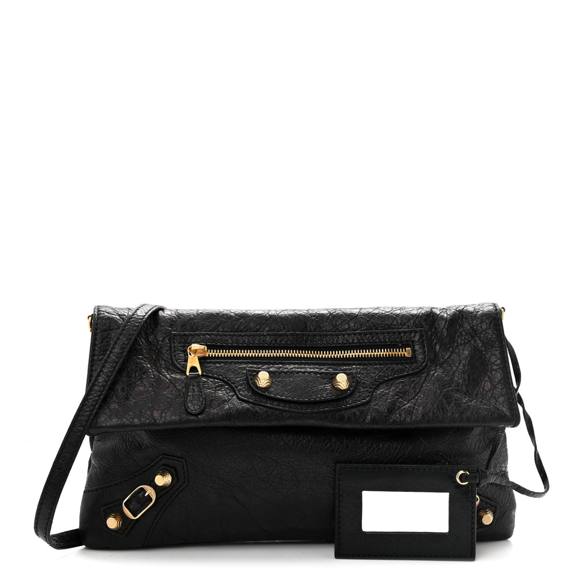 Balenciaga Agneau Giant 12 Gold Hardware Envelope Strap Clutch Black 3 of 16