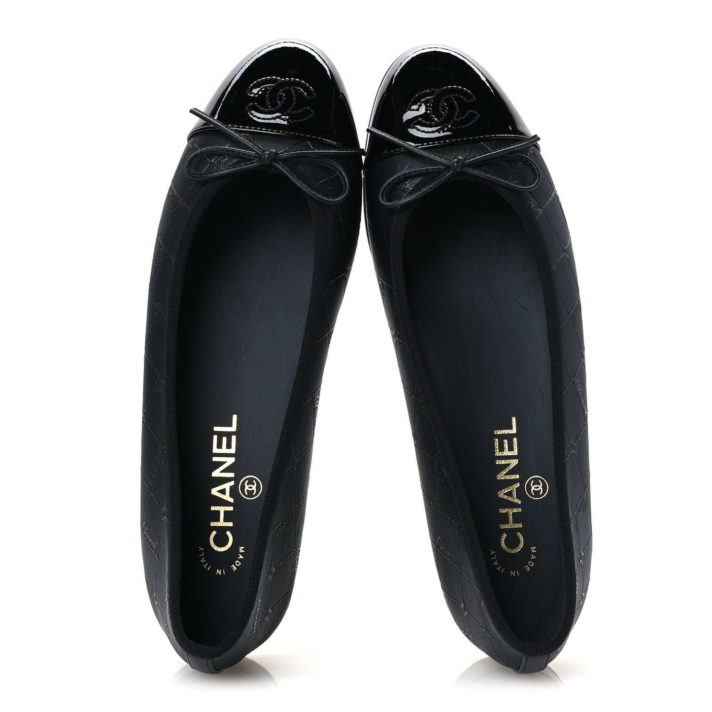 Printed Lambskin Patent Cap Toe Ballerina Flats 39 Black