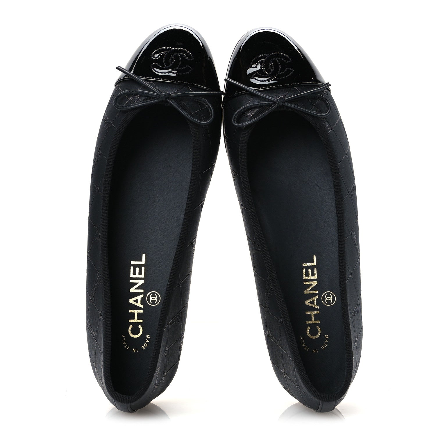 Chanel Printed Lambskin Patent Cap Toe Ballerina Flats 39 Black 2 of 10