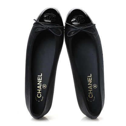 Chanel Printed Lambskin Patent Cap Toe Ballerina Flats 39 Black 2 of 10