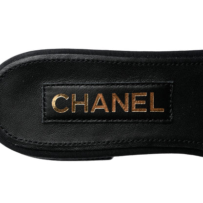 Chanel Grosgrain Quilted Camellia CC Slides 37.5 Black White 7 of 10