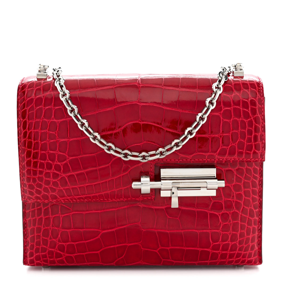 Hermes Shiny Alligator Mini Verrou Chaine Bag Braise 1 of 10