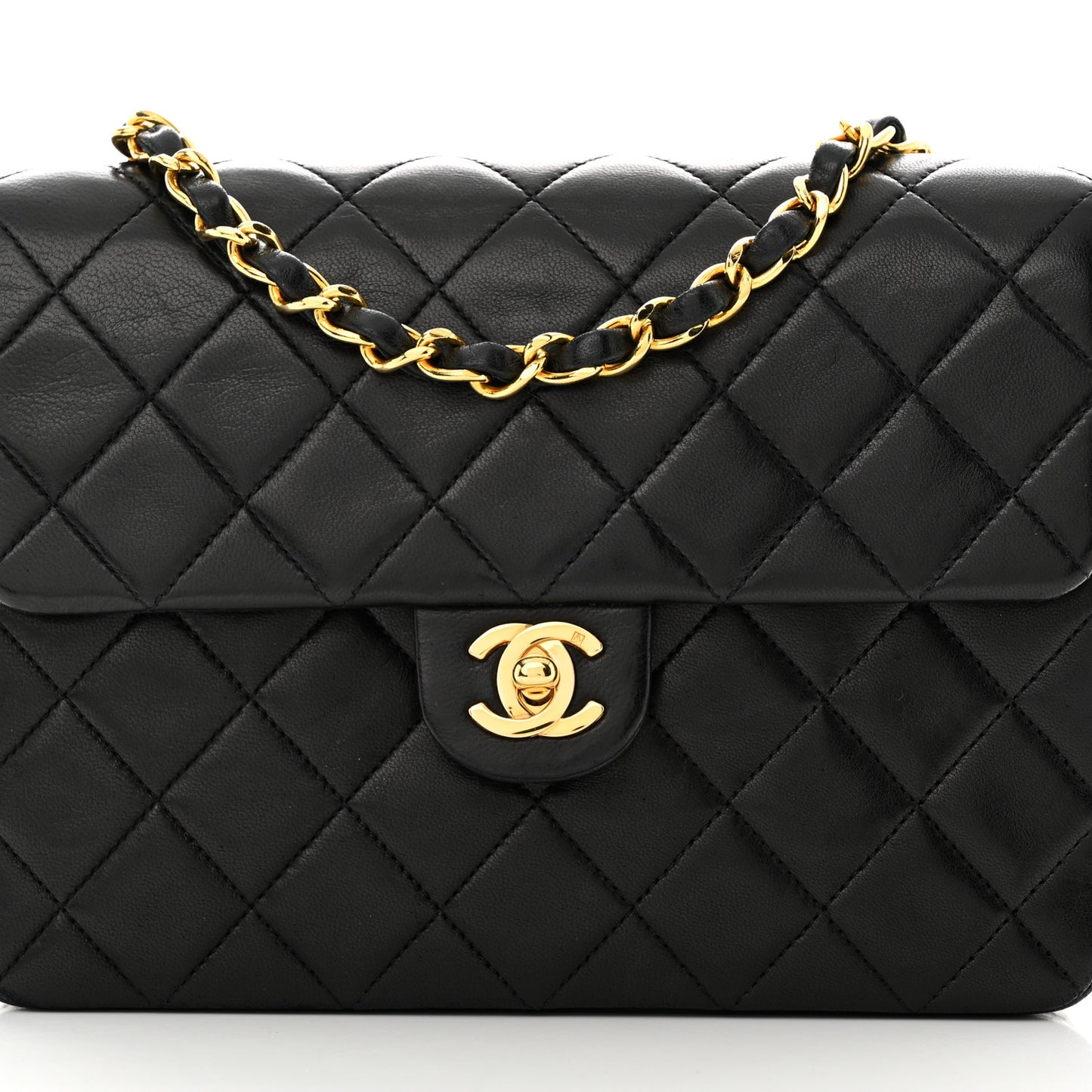 Lambskin Quilted Mini Square Flap Bag Black