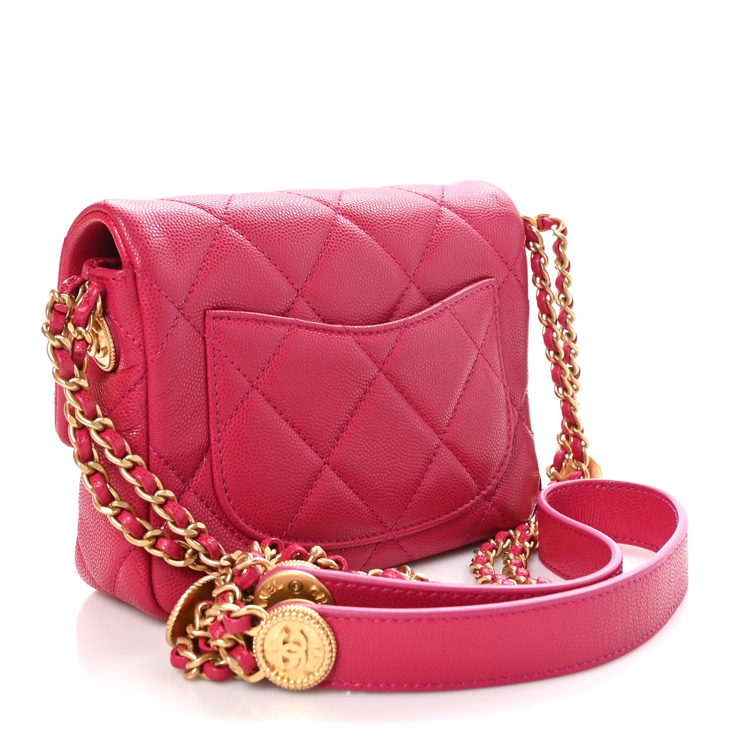 Caviar Quilted Mini Twist Your Buttons Flap Fuchsia