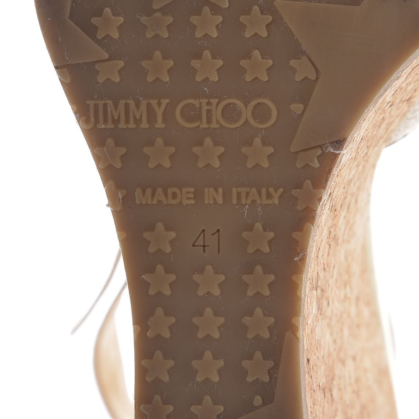 Metallic Crushed Patent Cork Pela Wedge T Strap Sandals 41 Gold