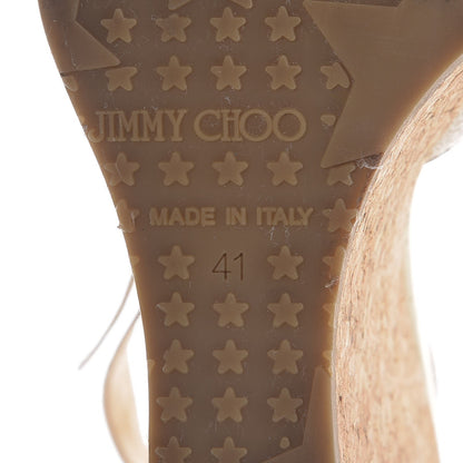 Jimmy Choo Metallic Crushed Patent Cork Pela Wedge T Strap Sandals 41 Gold 8 of 12