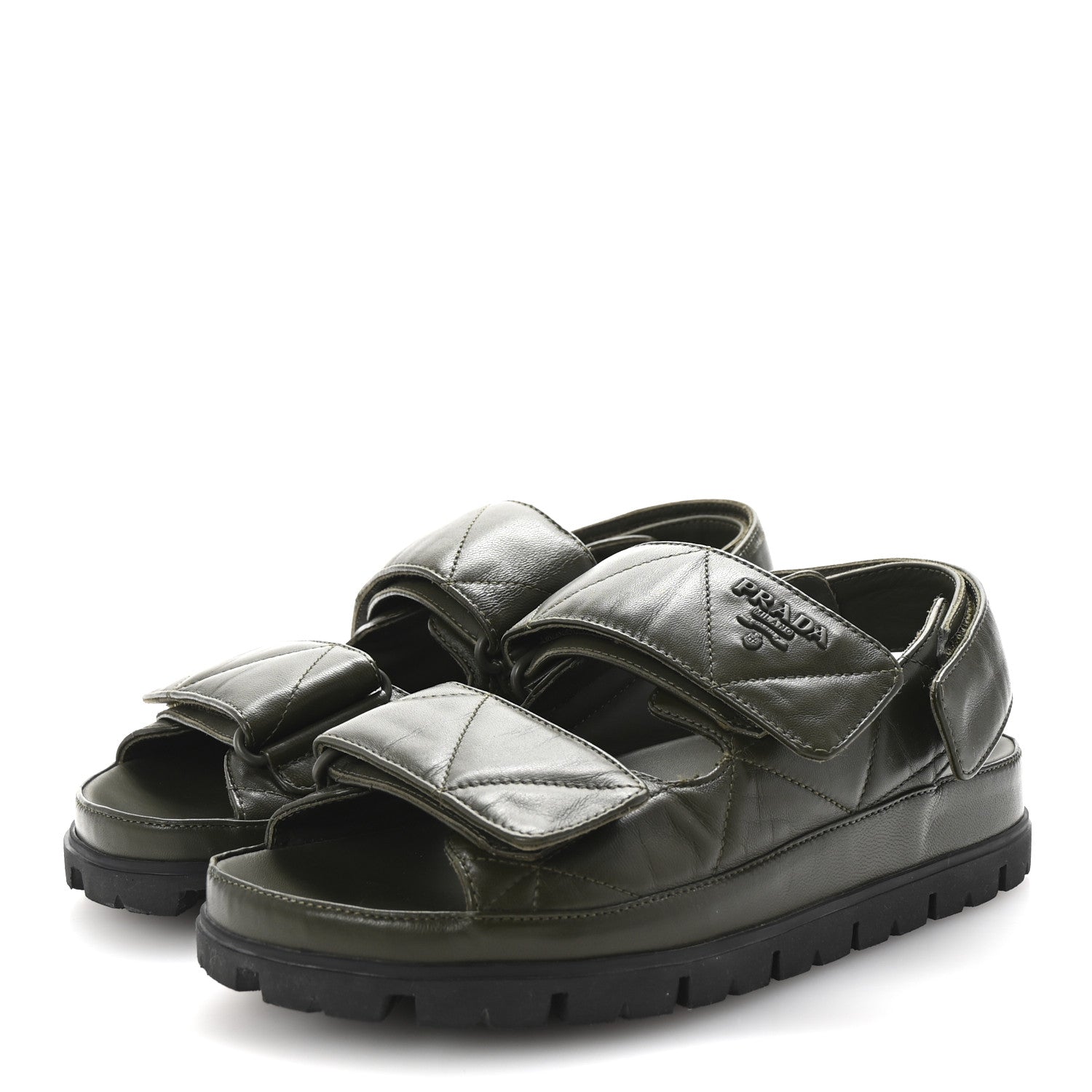 Prada Nappa Quilted Padded Slingback Sandals 35.5 Militare 4 of 9