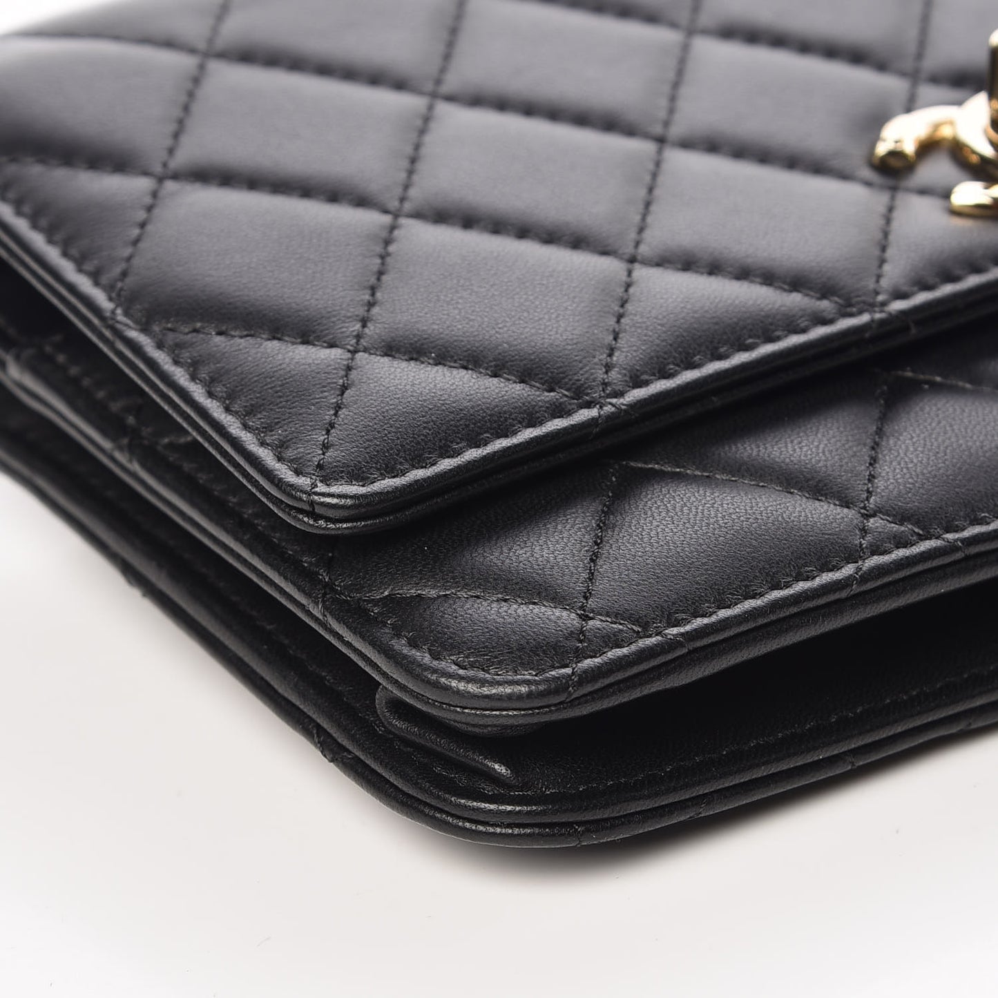 Lambskin Quilted Trendy CC Wallet On Chain WOC Black