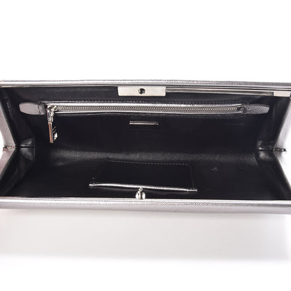 Prada Metallic Saffiano Lux East West Frame Clutch Cromo 5 of 17