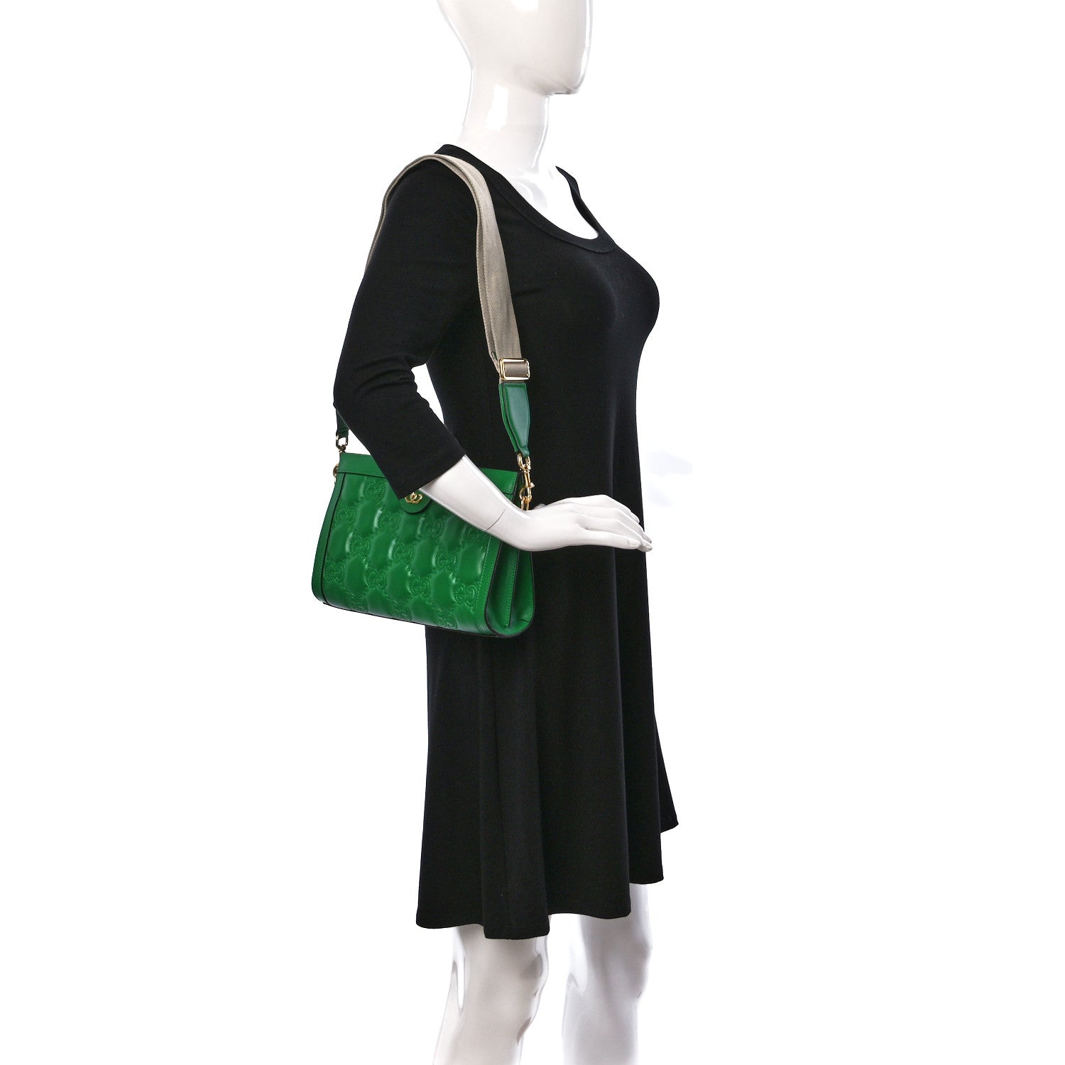 Gucci Calfskin GG Matelasse Small Slim Chain Shoulder Bag Spring Green Natural 2 of 16