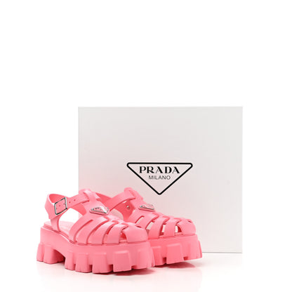 Prada Foam Rubber Metal Triangle Logo Monolith 55mm Cage Sandals 40 Begonia 9 of 9