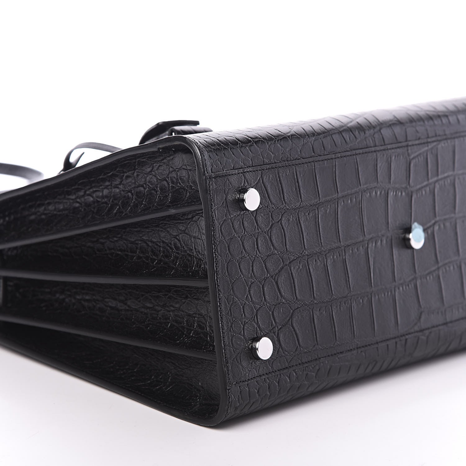 Saint Laurent Calfskin Crocodile Embossed Small Sac de Jour Black 6 of 10