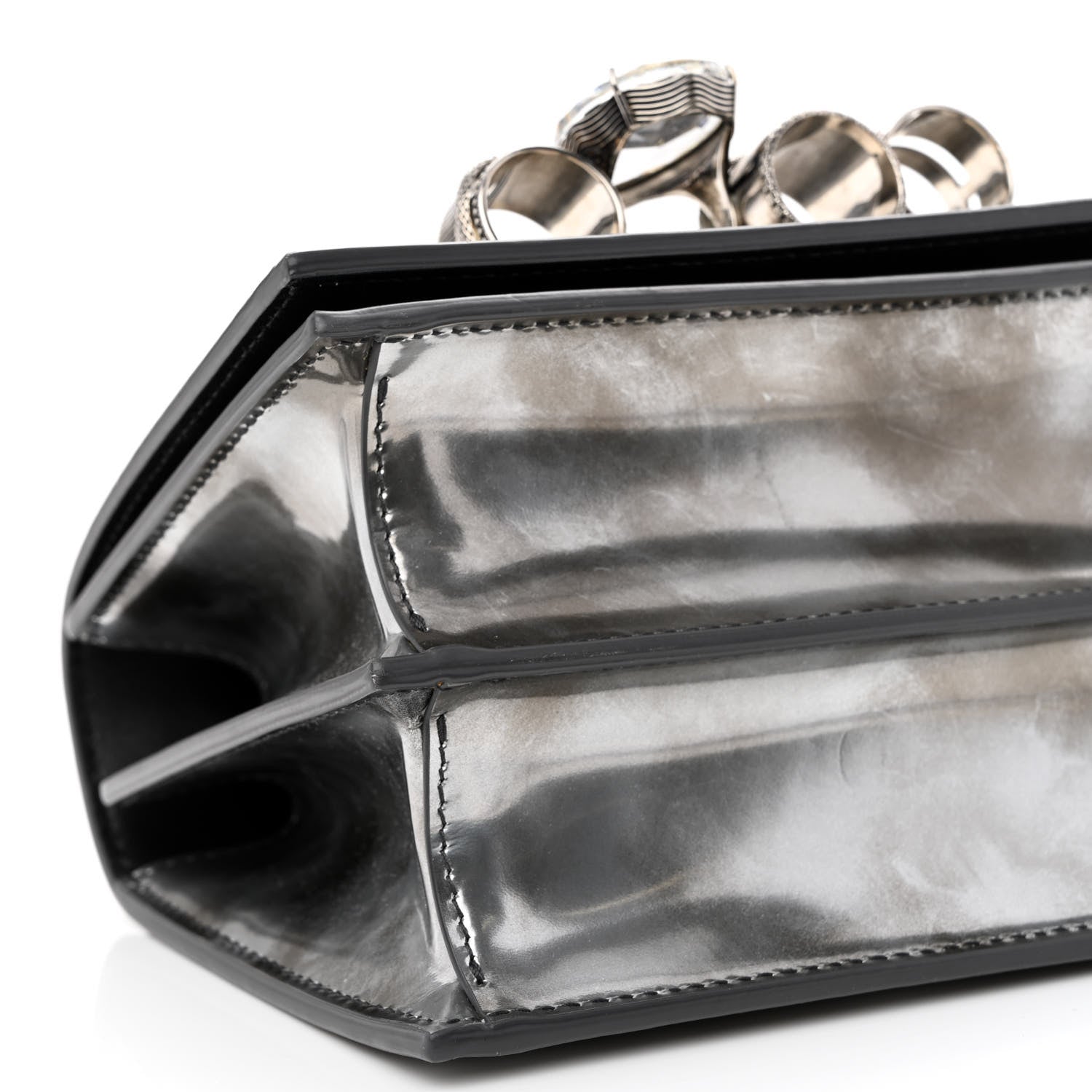 Alexander McQueen Metallic Patent Calfskin Jeweled Knuckle Satchel Silver 8 of 9